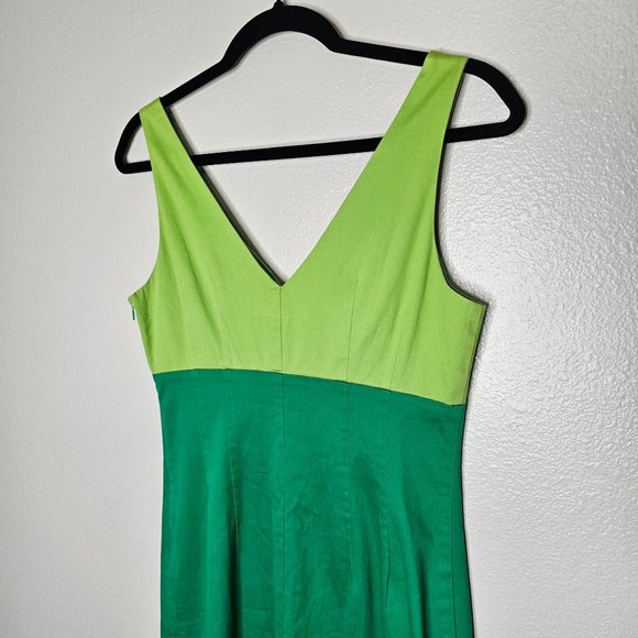 Boden Size 6 Green Color Block Sheath Dress V Neck Knee Length Sleeveless - Picture 5 of 8